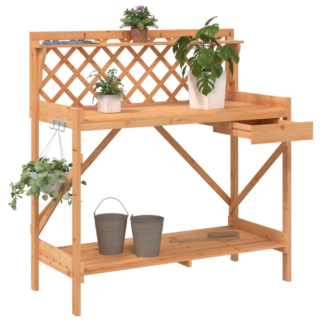 Potting Bench with Trellis Brown Solid Wood Fir - All Things Good