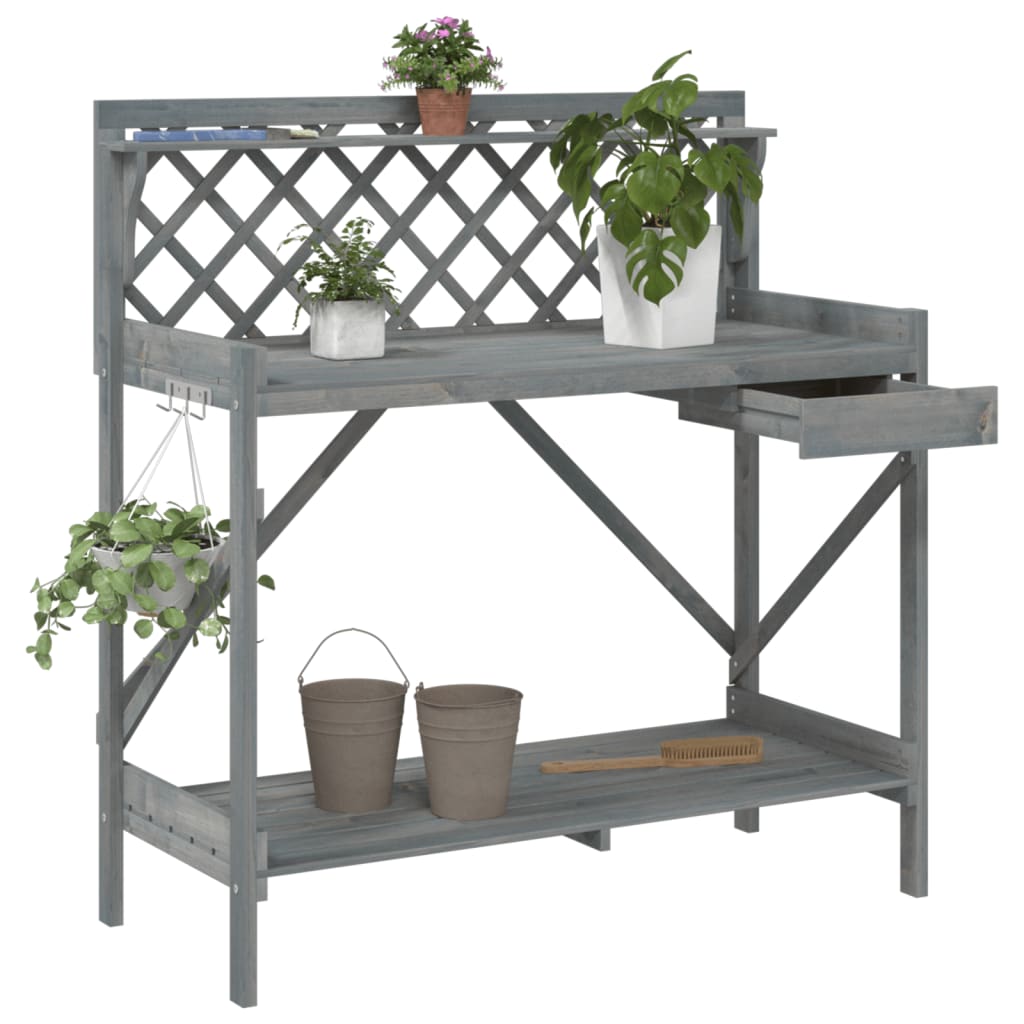 Potting Bench with Trellis Grey Solid Wood Fir - The Home Maker