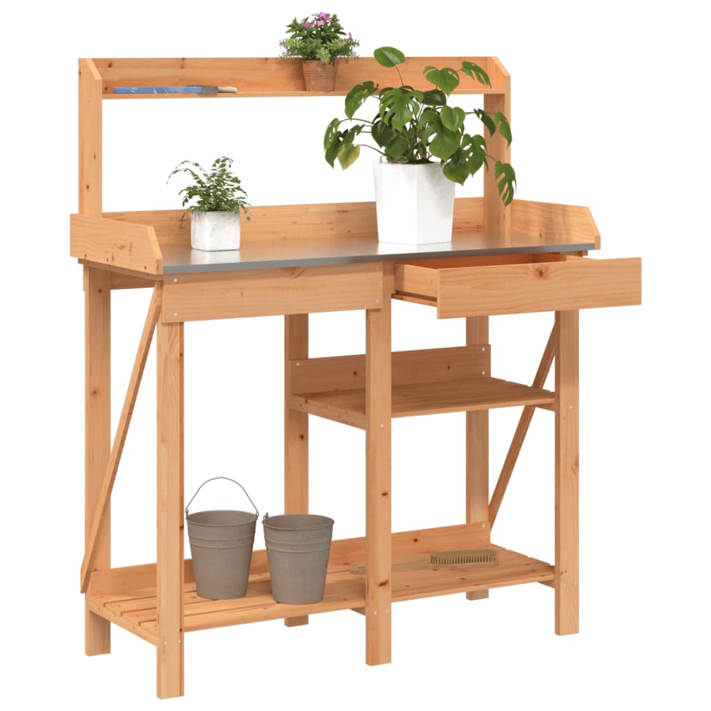 Potting Bench with Shelves Brown Solid Wood Fir - The Home Maker