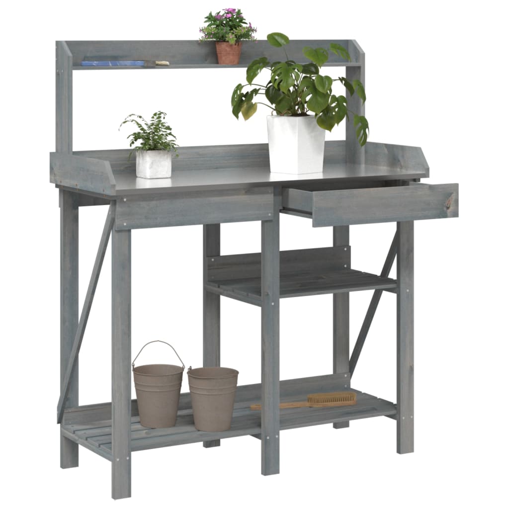 Potting Bench with Shelves Grey Solid Wood Fir - Merkel Designers