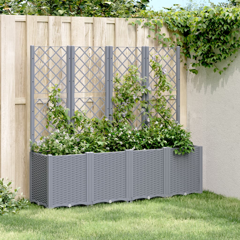 Garden Planter with Trellis Grey 160x40x140 cm PP - The Home Maker