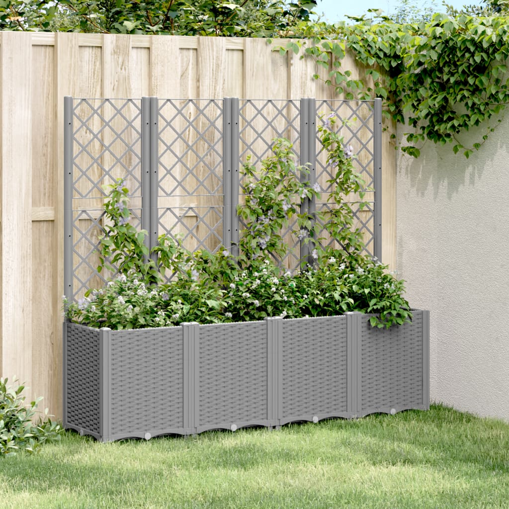 Garden Planter with Trellis Light Grey 160x40x140 cm PP - Merkel Designers