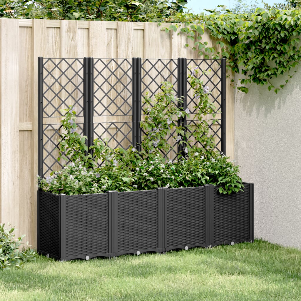 Garden Planter with Trellis Black 160x40x140 cm PP - The Home Maker