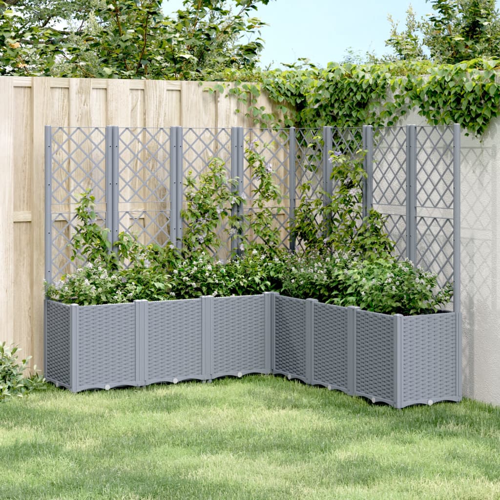Garden Planter with Trellis Grey 160x160x140 cm PP - Style and Chic