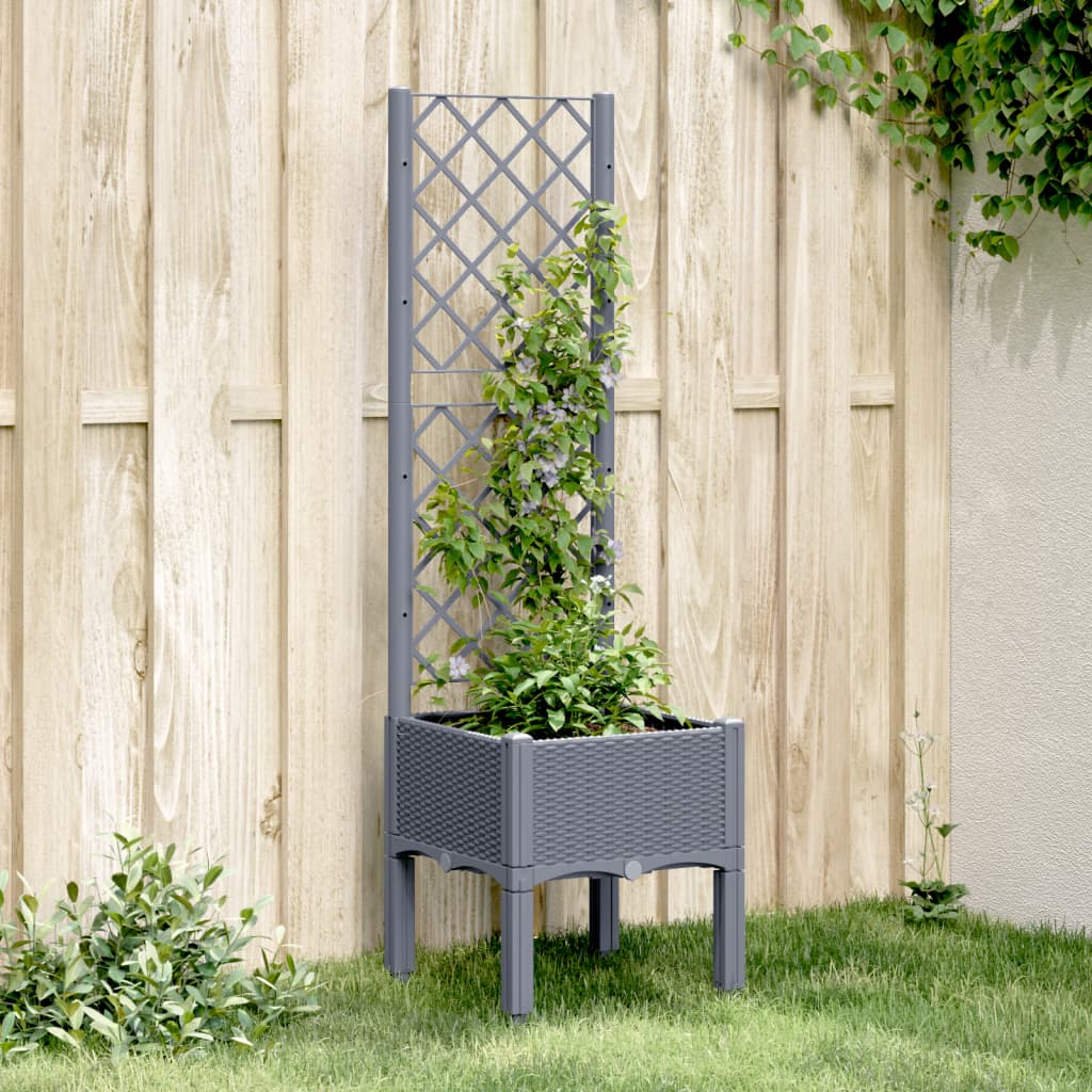 Garden Planter with Trellis Blue Grey 40x40x142 cm PP - Charlotte Dunes