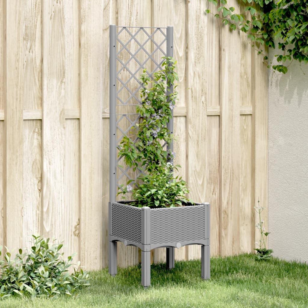 Garden Planter with Trellis Light Grey 40x40x142 cm PP - Charlotte Dunes