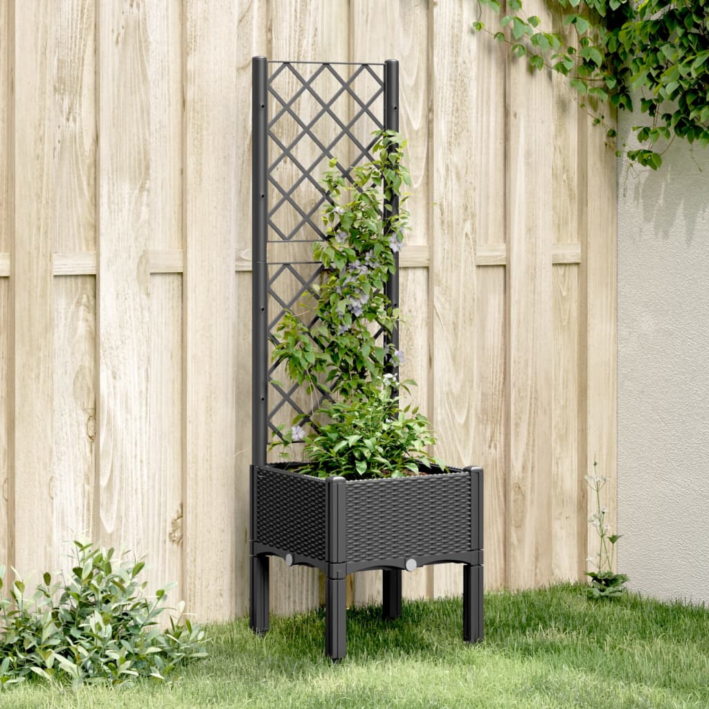 Garden Planter with Trellis Black 40x40x142 cm PP - Charlotte Dunes