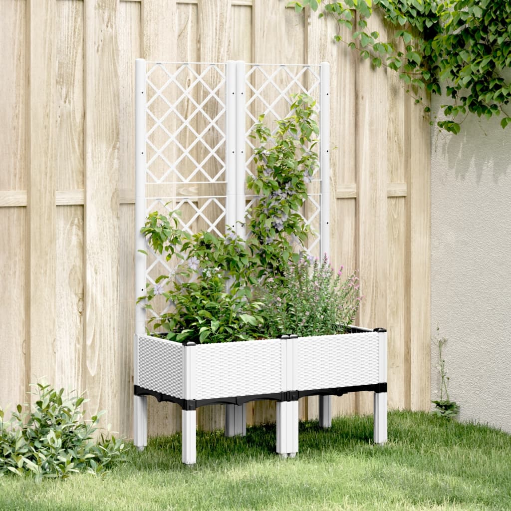 Garden Planter with Trellis White 80x40x142 cm PP - Charlotte Dunes