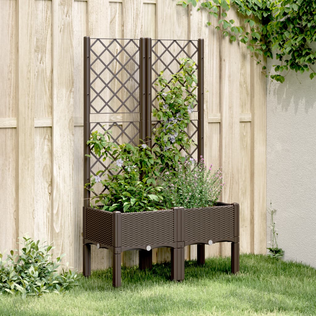 Garden Planter with Trellis Brown 80x40x142 cm PP - Charlotte Dunes