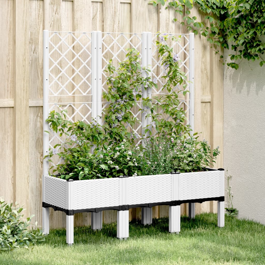 Garden Planter with Trellis White 120x40x142 cm PP - Charlotte Dunes