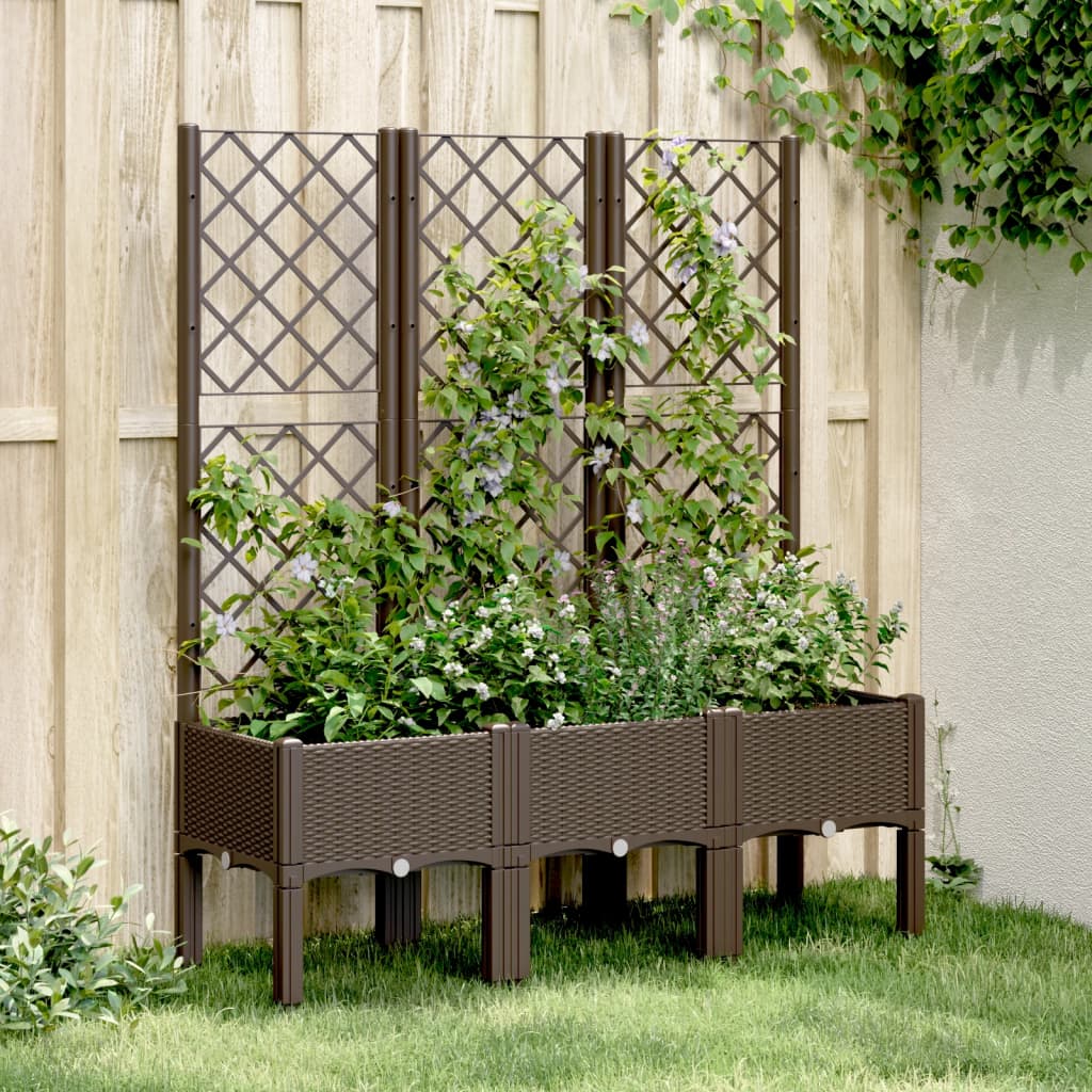 Garden Planter with Trellis Brown 120x40x142 cm PP - Charlotte Dunes