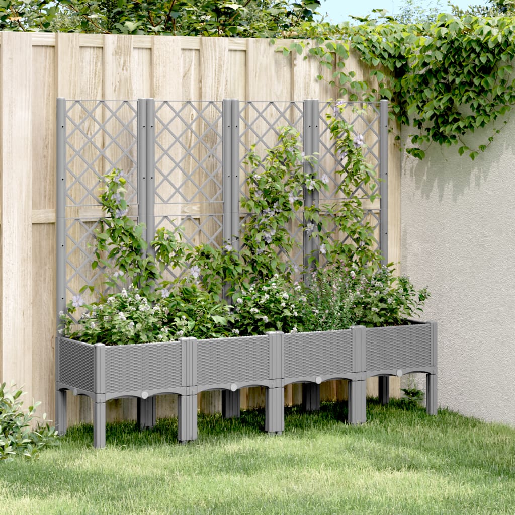 Garden Planter with Trellis Light Grey 160x40x142 cm PP - Charlotte Dunes
