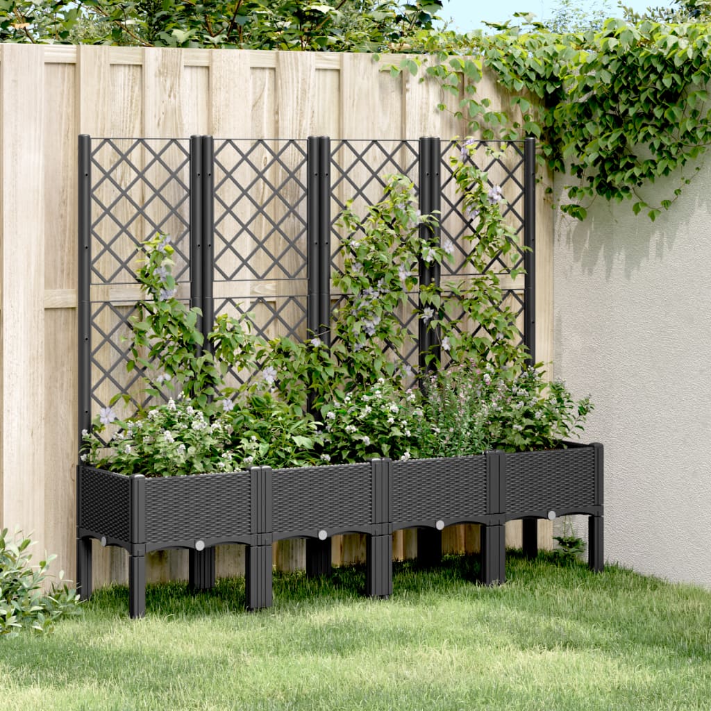 Garden Planter with Trellis Black 160x40x142 cm PP - Charlotte Dunes