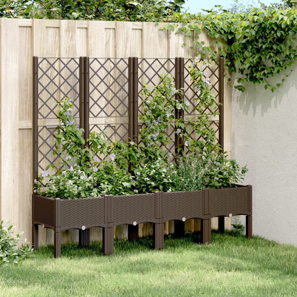 Garden Planter with Trellis Brown 160x40x142 cm PP - Charlotte Dunes