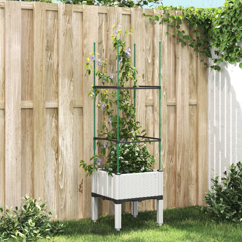 Garden Planter with Trellis White 40x40x142.5 cm PP - Charlotte Dunes