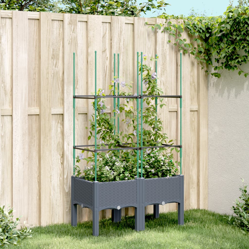 Garden Planter with Trellis Blue Grey 80x40x142.5 cm PP - Charlotte Dunes