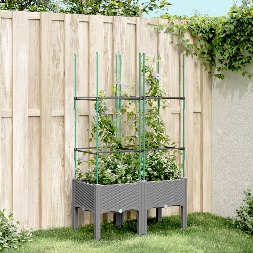 Garden Planter with Trellis Light Grey 80x40x142.5 cm PP - Charlotte Dunes