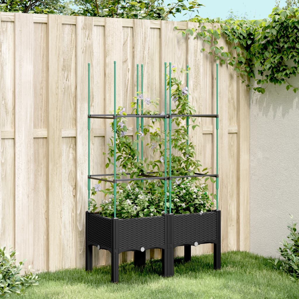 Garden Planter with Trellis Black 80x40x142.5 cm PP - Charlotte Dunes