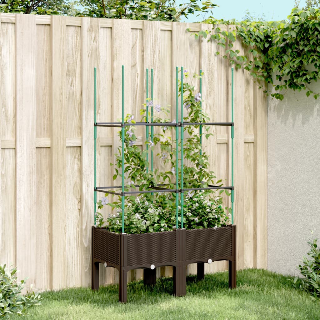 Garden Planter with Trellis Brown 80x40x142.5 cm PP - Charlotte Dunes