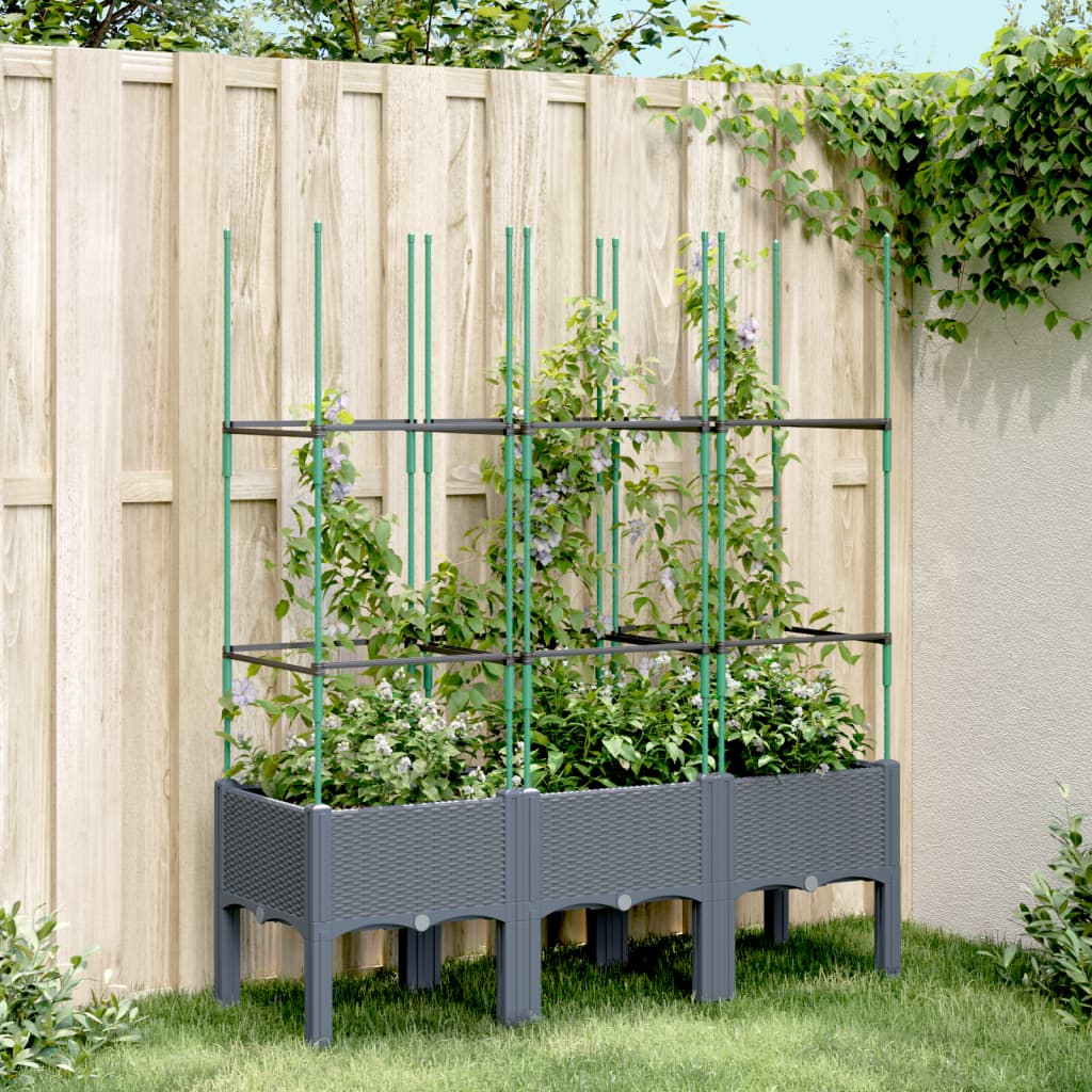 Garden Planter with Trellis Blue Grey 120x40x142.5 cm PP - Charlotte Dunes
