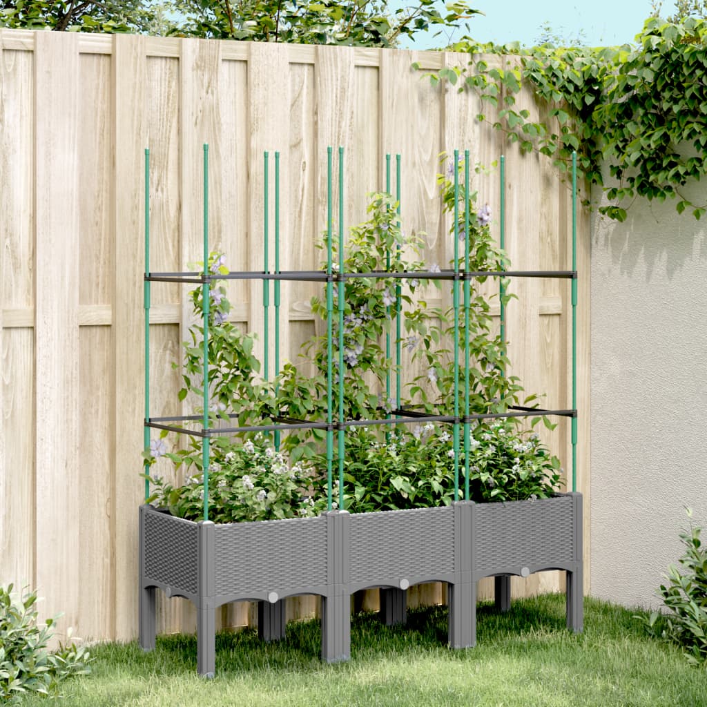 Garden Planter with Trellis Light Grey 120x40x142.5 cm PP - Charlotte Dunes