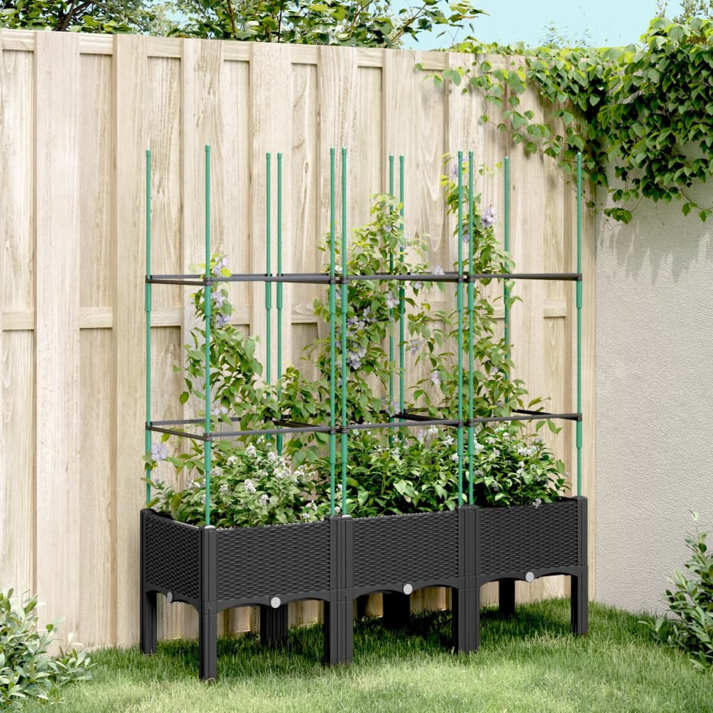Garden Planter with Trellis Black 120x40x142.5 cm PP - Charlotte Dunes