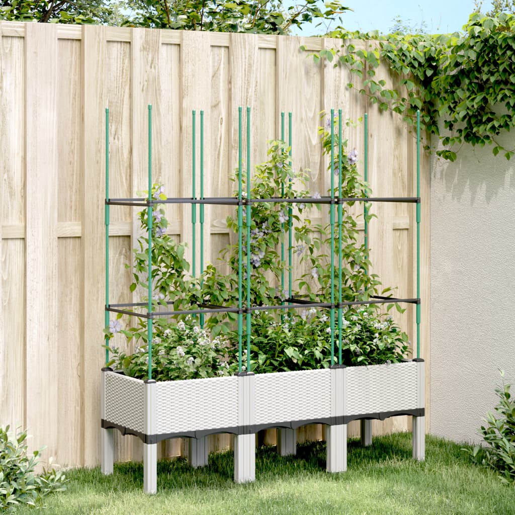 Garden Planter with Trellis White 120x40x142.5 cm PP - Charlotte Dunes
