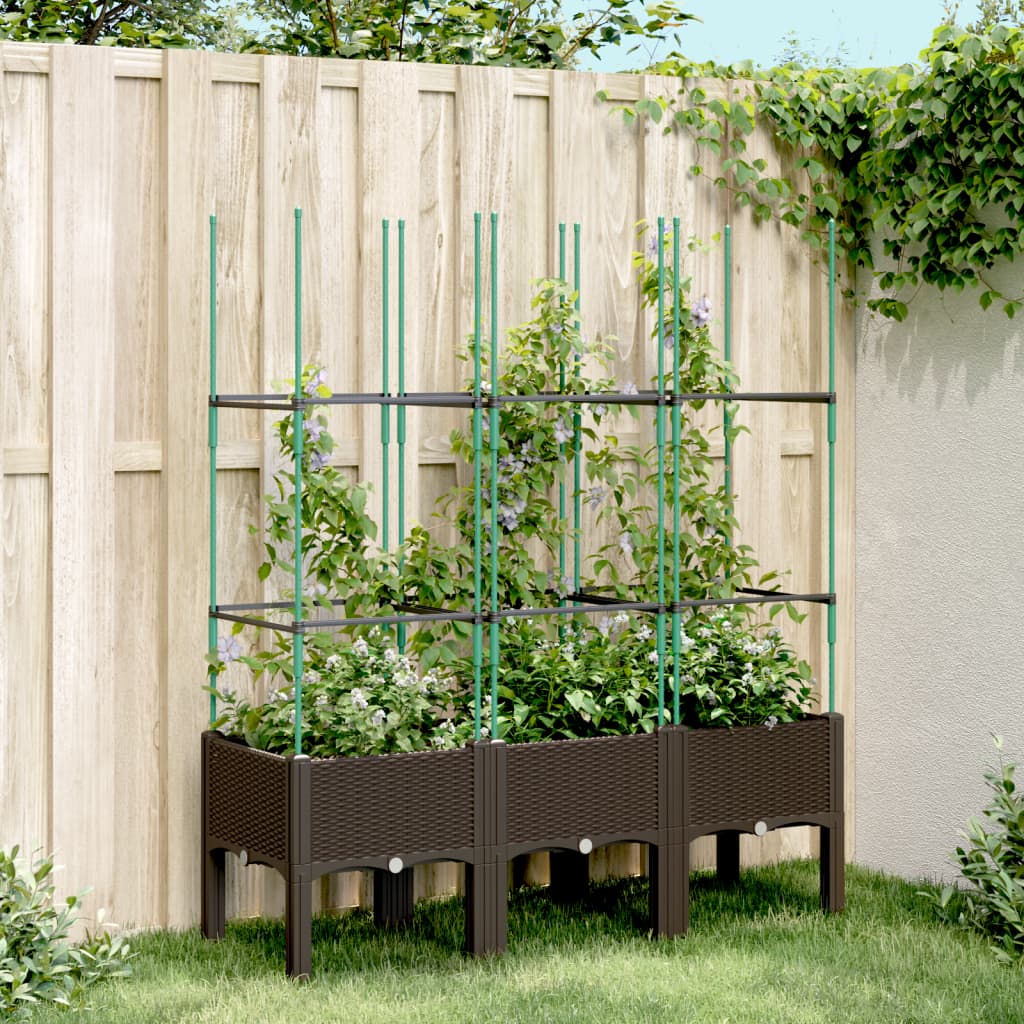 Garden Planter with Trellis Brown 120x40x142.5 cm PP - Charlotte Dunes