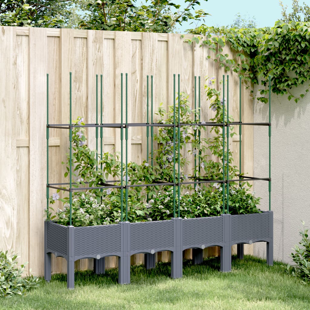 Garden Planter with Trellis Blue Grey 160x40x142.5 cm PP - Charlotte Dunes