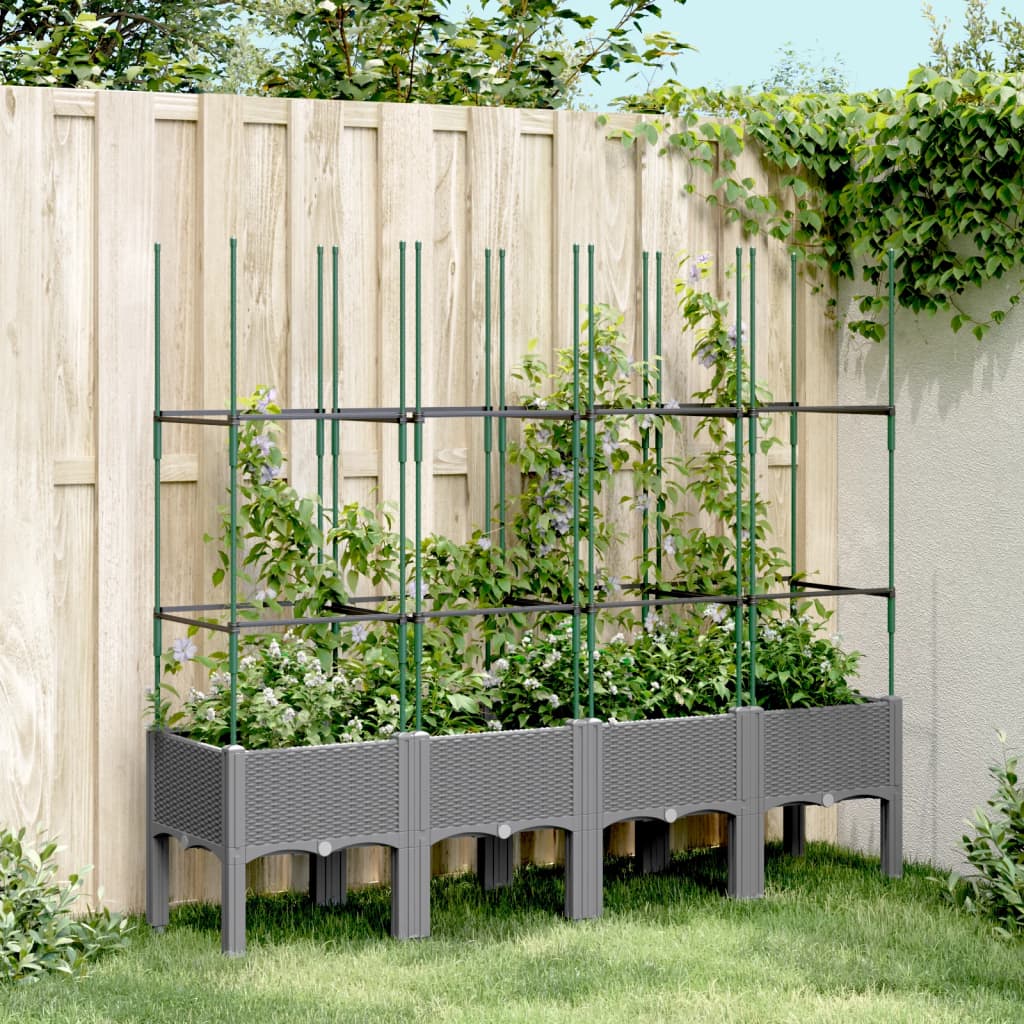 Garden Planter with Trellis Light Grey 160x40x142.5 cm PP - Charlotte Dunes