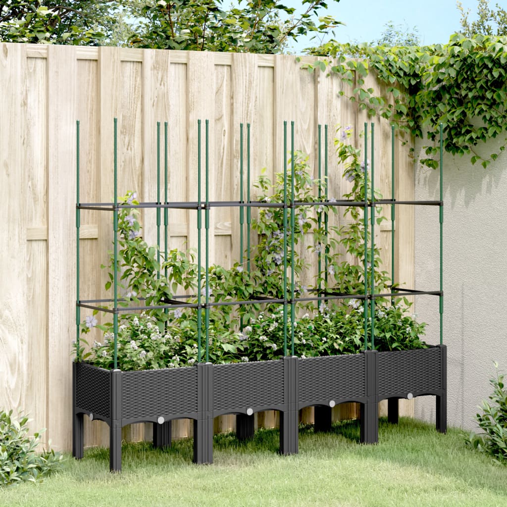 Garden Planter with Trellis Black 160x40x142.5 cm PP - Charlotte Dunes