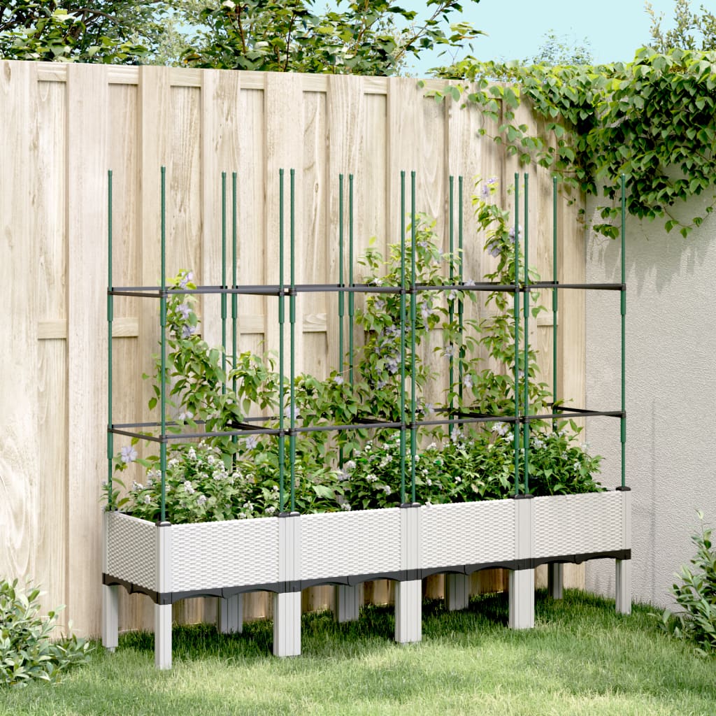Garden Planter with Trellis White 160x40x142.5 cm PP - Charlotte Dunes