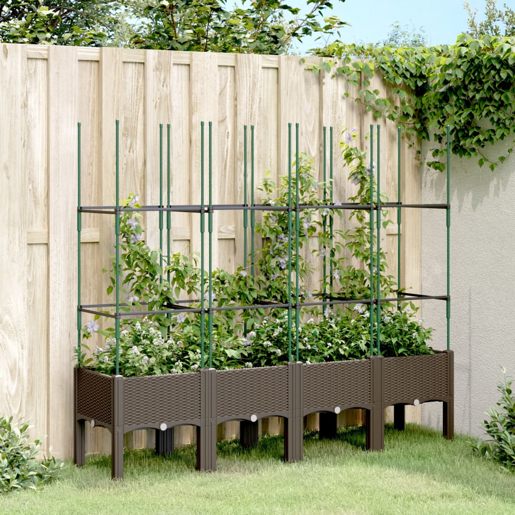 Garden Planter with Trellis Brown 160x40x142.5 cm PP - Charlotte Dunes