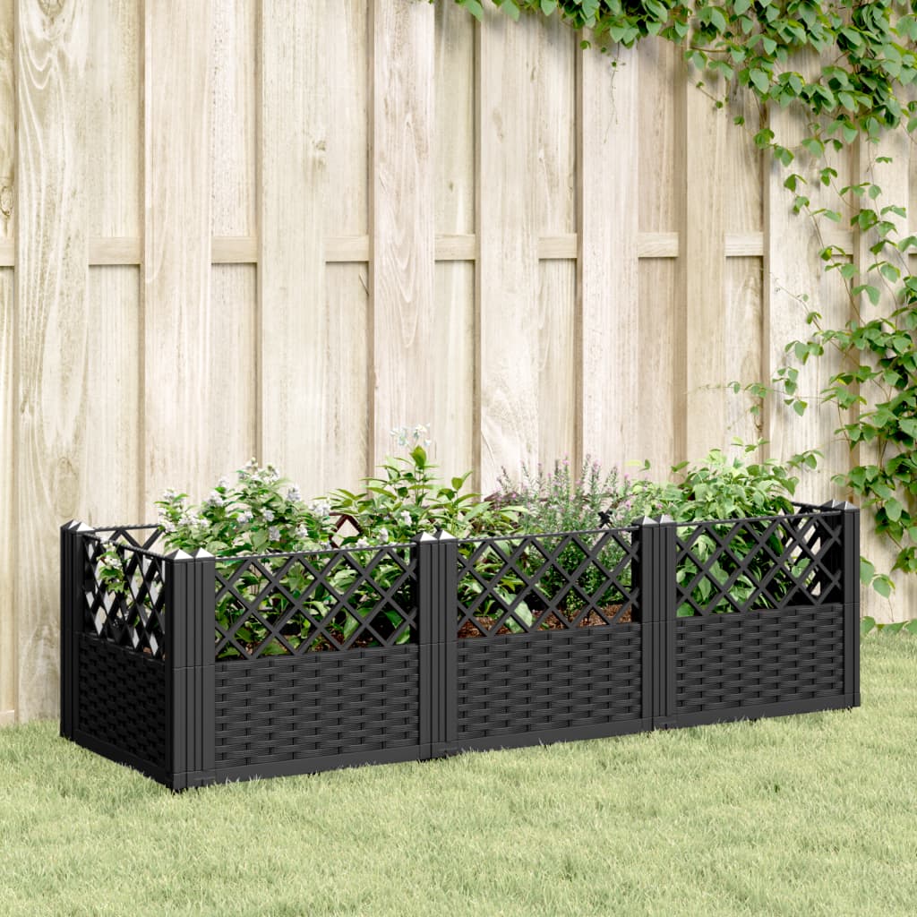 Garden Planter with Pegs Black 123.5x43.5x43.5 cm PP - Design Hut