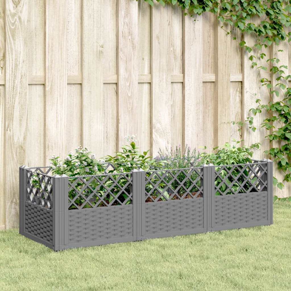 Garden Planter with Pegs Light Grey 123.5x43.5x43.5 cm PP - Design Hut