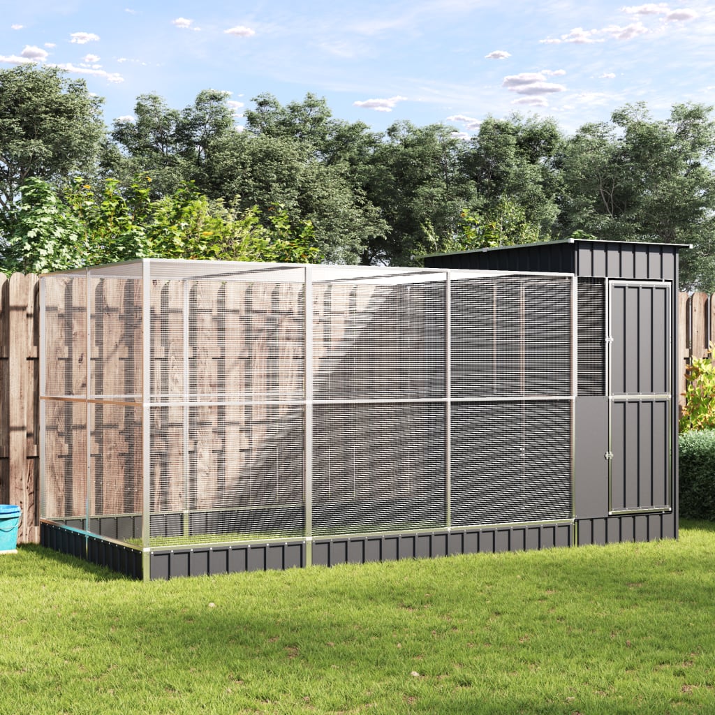 Aviary with Extension Silver 416x203x216 cm Steel - All Things Good