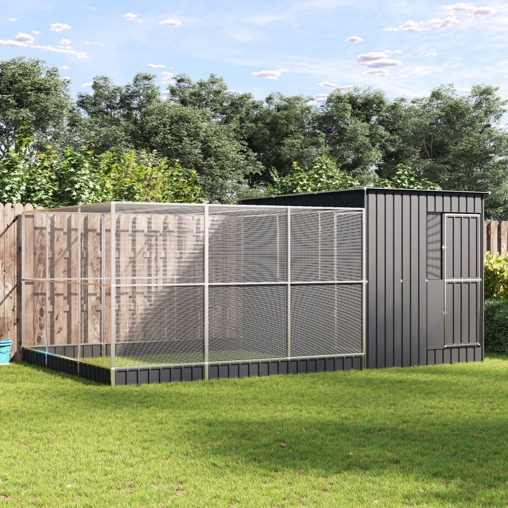Aviary with Extension Silver 497x303x216 cm Steel - Charlotte Dunes