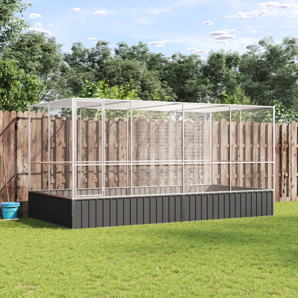 Aviary with Extension Silver 418x207x212 cm Steel - Charlotte Dunes