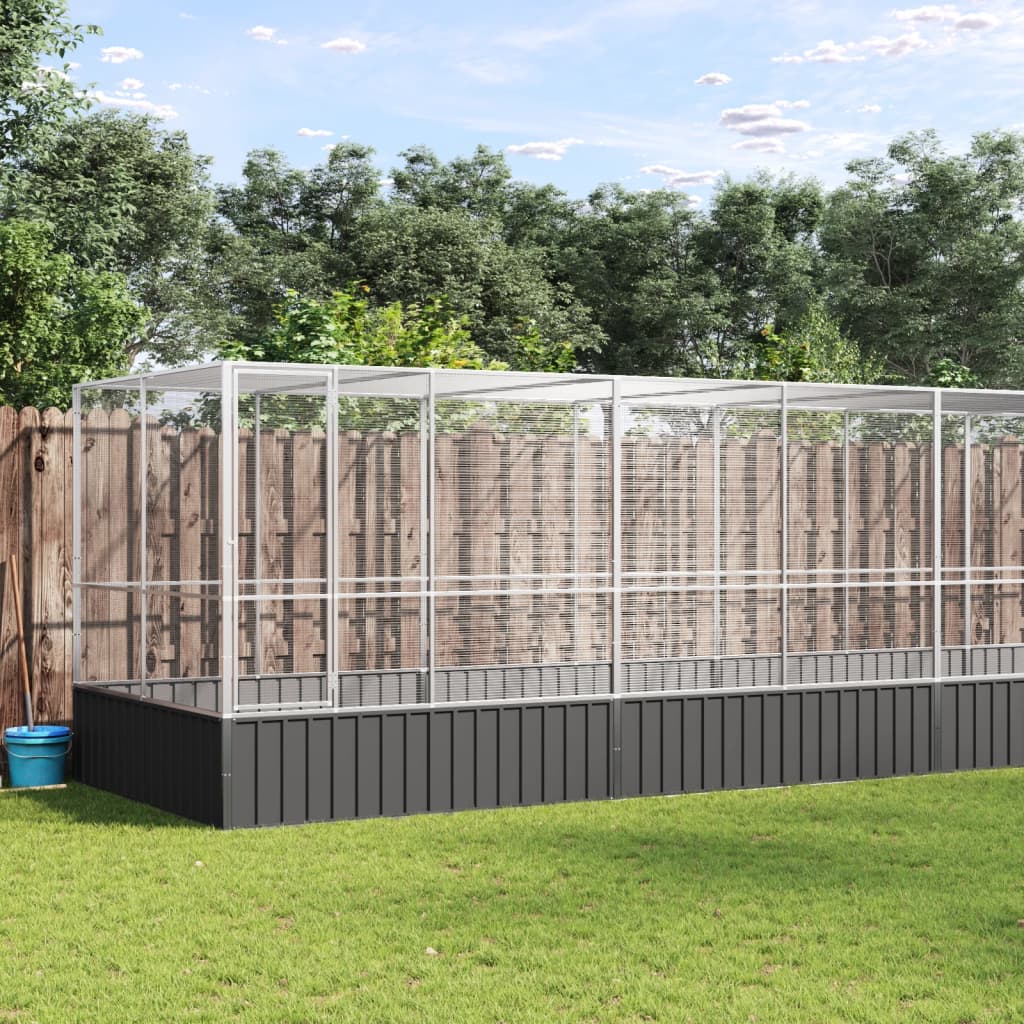 Aviary with Extension Silver 625x207x212 cm Steel - Charlotte Dunes