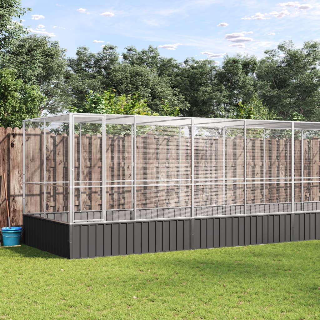 Aviary with Extension Silver 832x207x212 cm Steel - Charlotte Dunes