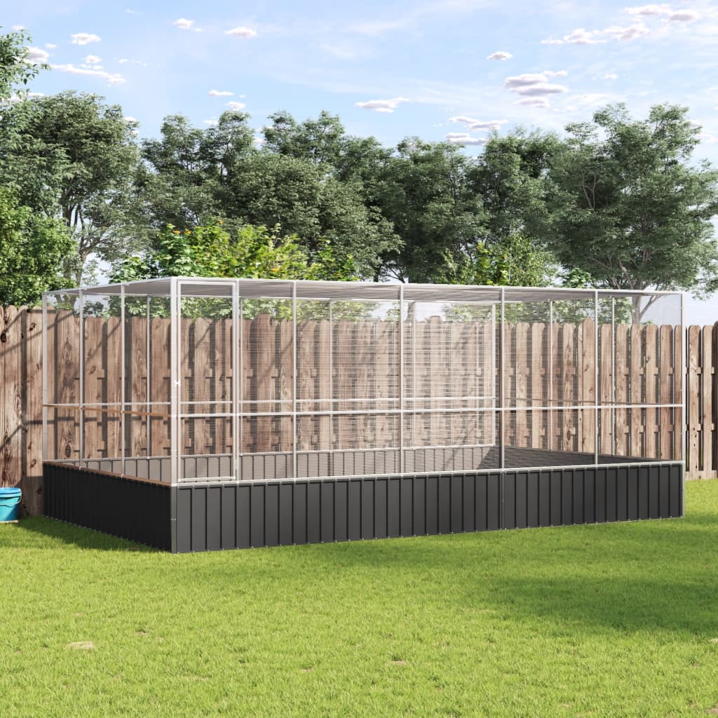 Aviary with Extension Silver 518x307x212 cm Steel - Charlotte Dunes
