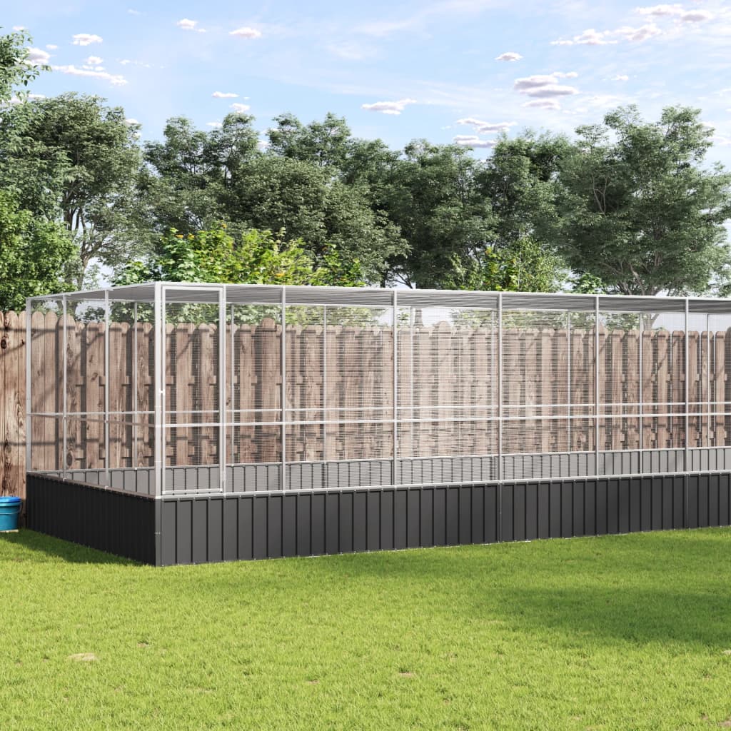 Aviary with Extension Silver 725x307x212 cm Steel - Charlotte Dunes