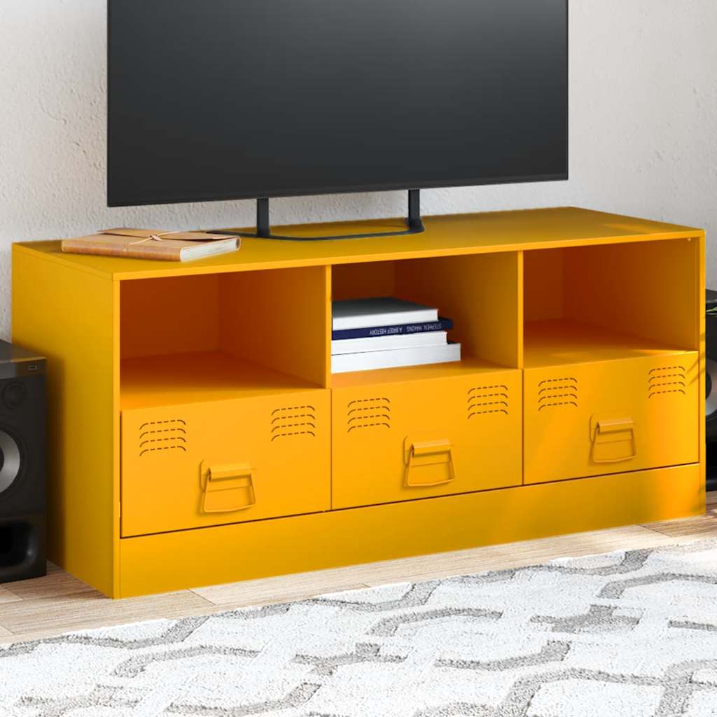 TV Cabinet Mustard Yellow 99x39x44 cm Steel - vid-841736 - Design Hut