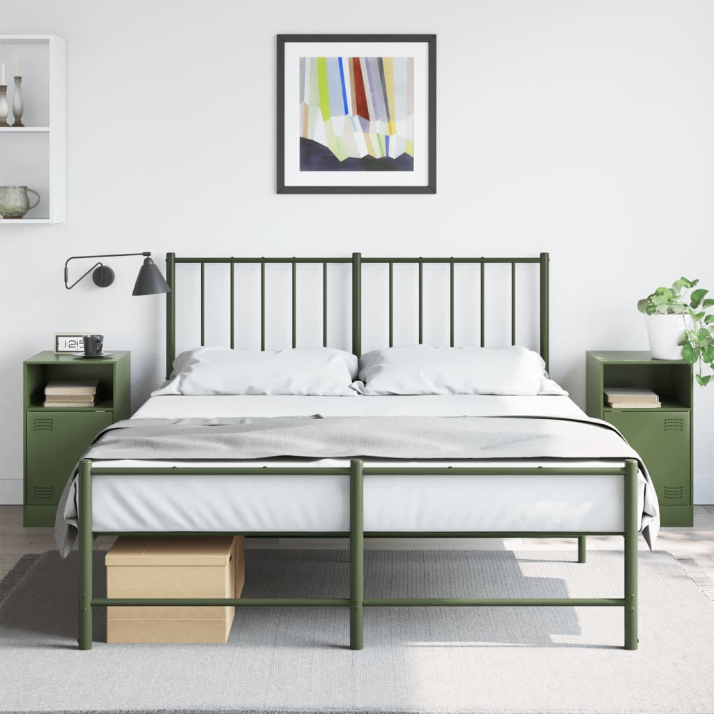 Bedside Cabinets 2 pcs Olive Green 34.5x39x62 cm Steel - vid-841772 - Discount Dealers