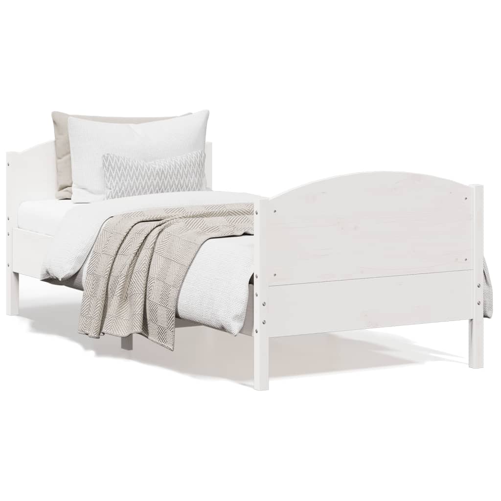 Bed Frame with Headboard White 100x200 cm Solid Wood Pine - Casper Homes