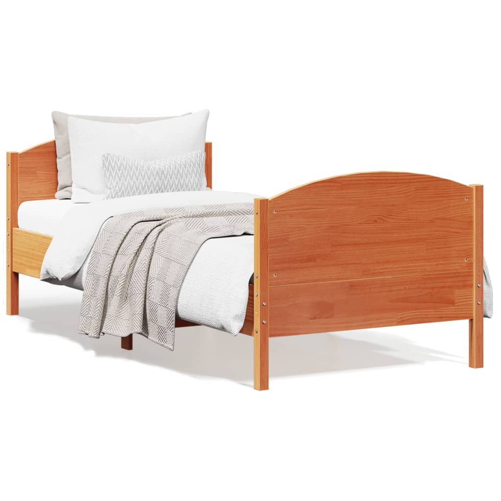 Bed Frame with Headboard Wax Brown 100x200 cm Solid Wood Pine - Merlin Deals