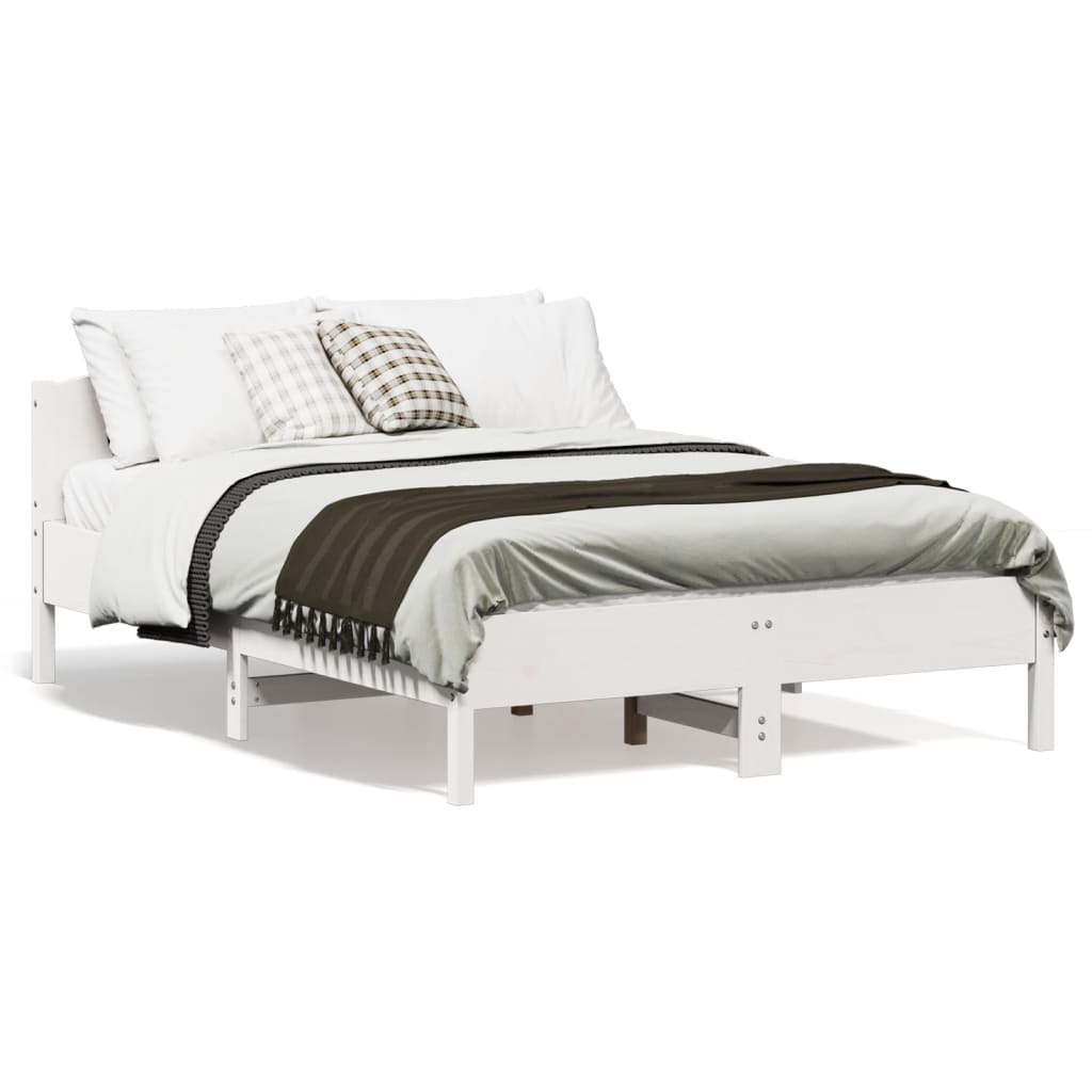 Bed Frame with Headboard White 135x190 cm Double Solid Wood Pine - All Things Good