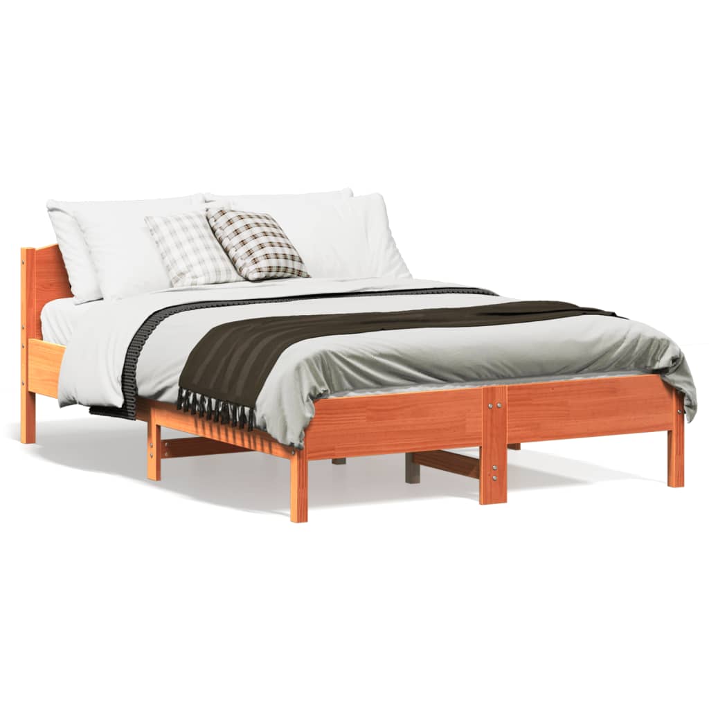 Bed Frame with Headboard Wax Brown 120x190 cm Small Double Solid Wood Pine - All Things Good