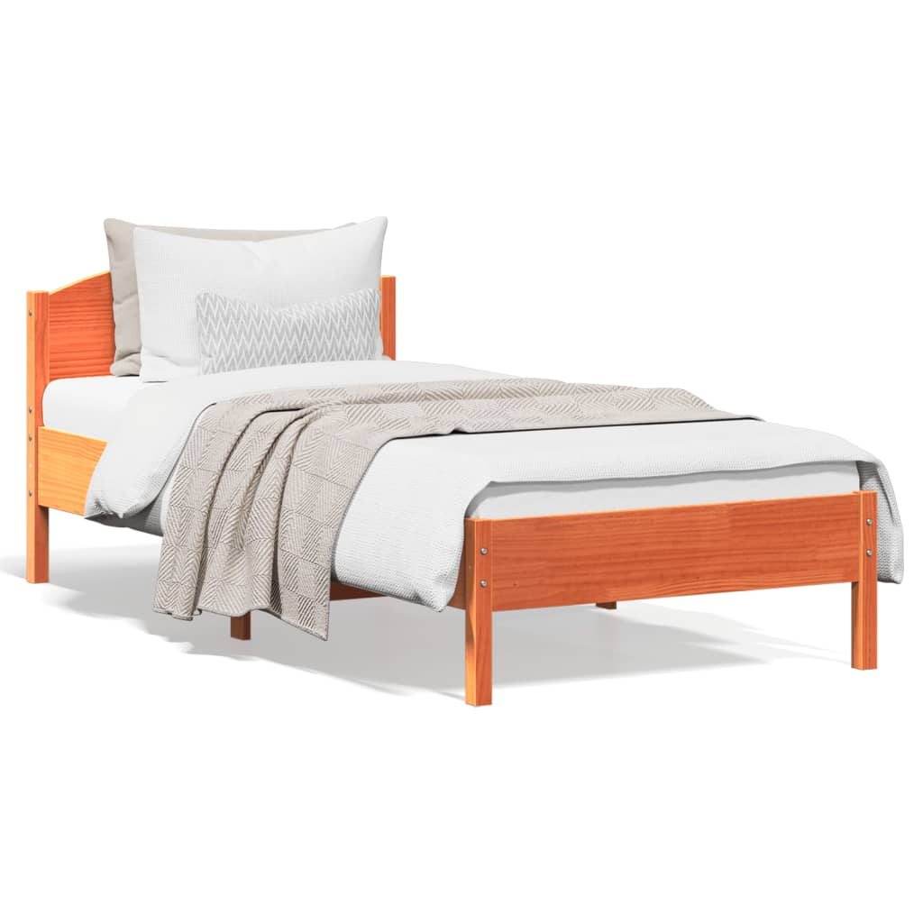 Bed Frame with Headboard Wax Brown 100x200 cm Solid Wood Pine - Brittle & Co