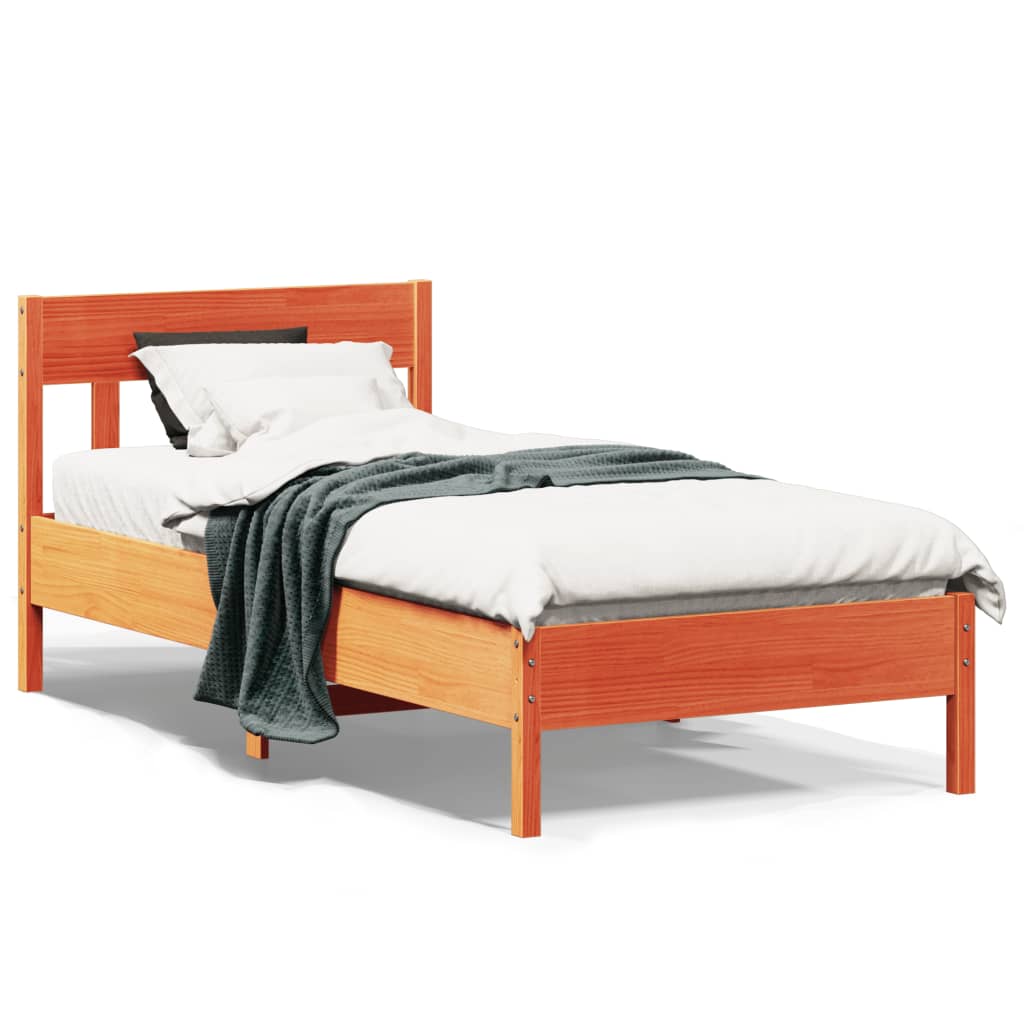 Bed Frame with Headboard Wax Brown 90x200 cm Solid Wood Pine - Merlin Deals